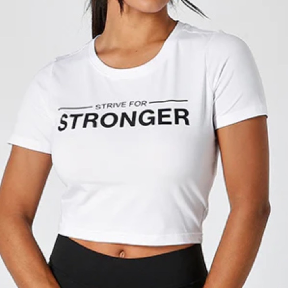 WHITE STRIVE FOR STRONGER CROPPED TEE